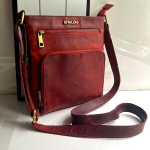 Estalon Genuine Red Leather Crossbody Bag